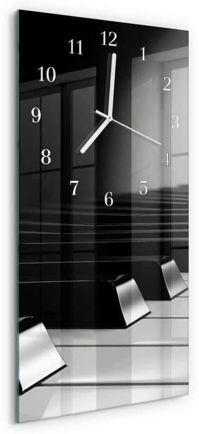 Tulup Wandklok - Pianotoetsen Decoratieve Glazen Klok - 30x60 cm - Grijs Glazen Wandklok Design - Witte Handen - Rechthoekige Wandklok - Glazen Klok Met Print - Wandklok Glas Met Motief