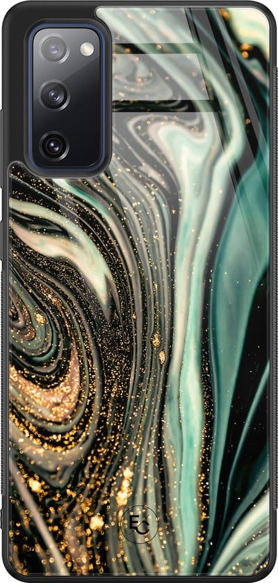 Hoesje geschikt voor Samsung Galaxy S20 FE - Marble khaki - Hard Case Zwart Back Cover - Marmer - Groen - Mooie Telefoonhoesjes