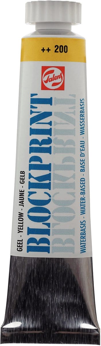 Talens Blockprint Sneldrogende Dekkende Verf - Geel 20 ml Tube - Ideaal voor Stencillen & Stempelen