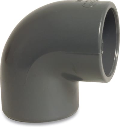 Mega Knie 90° PVC-U 32 mm lijmmof 16bar grijs KIWA