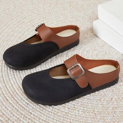 Baotou Muiltjes voor Dames Dragen Nieuwe Zomer Retro Japanse Casual Platte Zool Schattige Zachte Zool Birken Schoenen voor Dames 41 brown