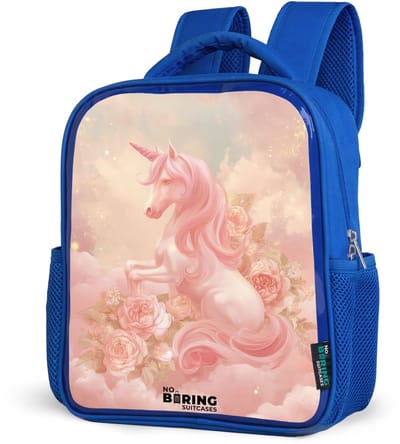 NoBoringSuitcases.com® - Rugzak blauw - Schooltas jongens - Eenhoorn - Wolken - Roze - Kinder rugtas jongen - Boekentas kind - Kinderrugzak voor school - Schoolrugzak