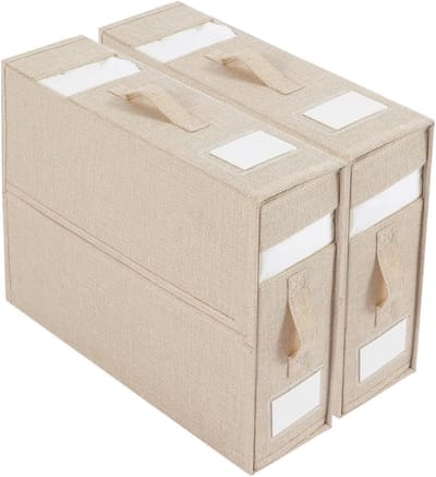 Set van 2 lakenorganizers en opslag, opvouwbare beddenorganizer voor linnenkast (queensize en kingsize bed) met band, 2 ramen en 2 handgrepen, opbergbox voor beddengoed (beige)