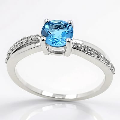 Cavill - Ring 925 Sterling Zilver Gerhodineerd - Blauwe Marambaia Topaas 0,88 ct - 16 Pavé Zirkonia 0,23 ct - Elegant & Tijdloos Dames Sieraad