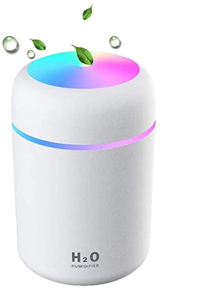 Mini Luchtbevochtiger met Kleurrijk Nachtlampje - USB Draagbare Humidifier - 2 Sproeistanden & Timer - Ultra Stil - Wit - Geschikt voor Auto, Kantoor & Slaapkamer - Inclusief Automatische Uitschakeling