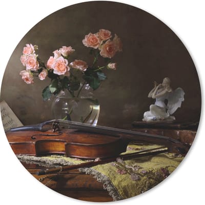 Muismat rond 20x20 cm - Mousepad Viool - Stilleven - Bloemen - Ronde muismatten