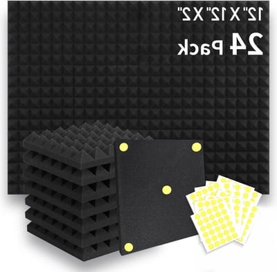 Akoestische Schuimpanelen - Geluidsisolatie Schuim - Geluidsverbetering Ruimte - Hoge Dichtheid 25kg/m3 - 24 Stuks Piramide - Zwart