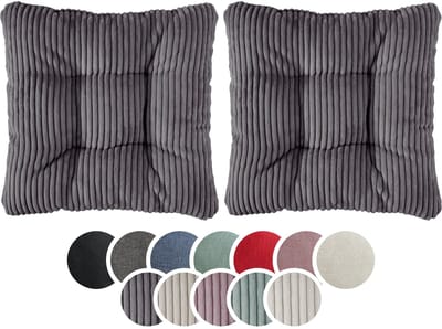 sleepling stoelkussen, 38 x 38 cm, set van 2, ribfluweellook, zachte bekledingsstof, zitkussen in donkergrijs