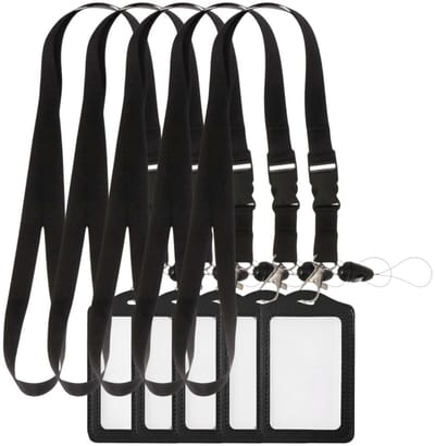 Fako Bijoux - 5x Zwart Keycord + Badgehouder Kunstleer - Sleutelkoord - Badgehouder Verticaal - 51cm - 20mm - Zwart