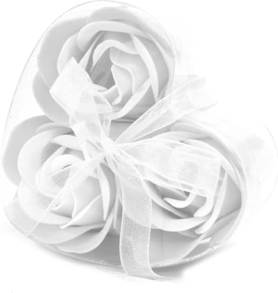 Zeep Bloemen - Witte Zeeprozen - 3 stuks - Hartvormige Cadeauverpakking - Zeep Rozen