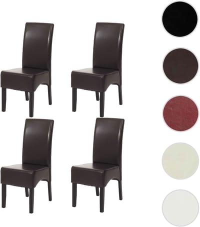 Set van 4 eetkamerstoelen Keukenstoel Littau ~ leer, bruin donkere poten