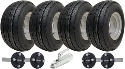 20.5x8.00-10 Aanhangwagenkit voor dubbele as, straatlegaal, 4 wielen, 4 ALKO-assen, trekhaak, 750 kg