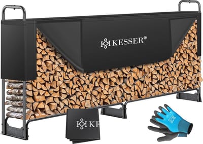 Robuuste Brandhoutrek voor Buiten met Dekzeil en Handschoenen - 260x36x117 cm, 300 kg Capaciteit