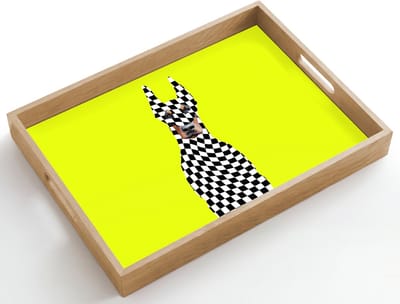 Dienblad hout 50x35 cm - Schootdienblad - Dobermann - Geblokt - Geel - Borrelplank rechthoek - Plateau dienbladen