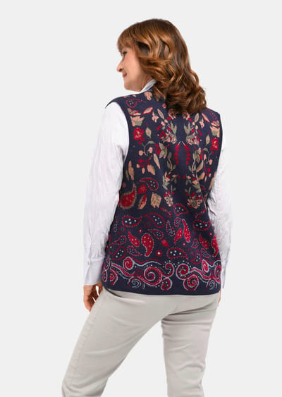 Tricot vest met luxueus jacquardmotief - donkerblauw / gedess. - Gr. 38 van Goldner Fashion