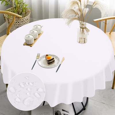 Ronde Tafelkleed van Polyester, Vlekbestendig en Waterdicht, Ideaal voor Keuken, Eetkamer, Tuin en Feestjes - Wit 120 cm, Perfect voor Tafelversiering