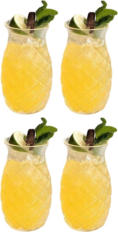 Cookinglife Cocktailglazen / Tiki Ananas Glazen + Herbruikbare Rietjes Zomers Fruit - 4 Stuks
