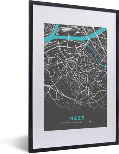Fotolijst incl. Poster - Rezé - Frankrijk - Stadskaart - Kaart - Plattegrond - 40x60 cm - Posterlijst