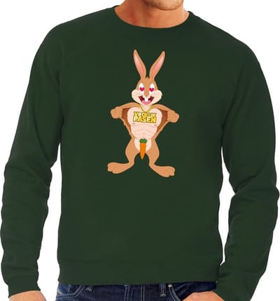 Groene Paas sweater verliefde paashaas - Pasen trui voor heren - Pasen kleding S