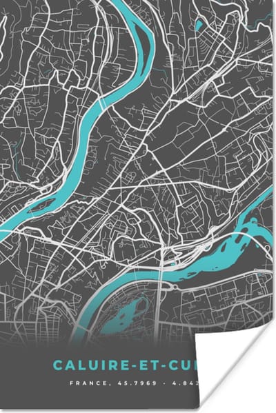 Poster Caluire-et-Cuire - Frankrijk - Stadskaart - Kaart - Plattegrond - 120x180 cm XXL