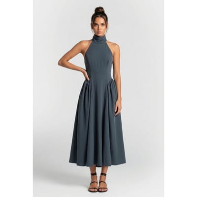 Odd Muse Tie Neck Gathered Midi Dress Teal Größe: XS | Midikleider Outlet | Damen | Cyan