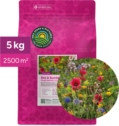 MRS Bloemenmengsel Bijen & Hommels één- en meerjarig - 5 kg voor 2.500 m² - Groeihoogte: 20-80 cm - Wilde bloemenzaden - Rijk aan nectar en stuifmeel - Geschikt voor alle bodems