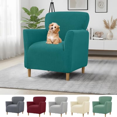hoes met armleuningen, rekbare fauteuilhoes, stretch van zachte gebreide stof, elastische fauteuilhoezen, stretch voor woonkamer, wasbare overtrek voor clubstoel en oorfauteuil (pauwengroen)