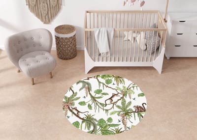 Rond Vinylzeil Playful Monkeys Kikki Belle-kinderkamer-Vinyl kleed-aapjes-100cm-kinderkamer-Rond-kleed