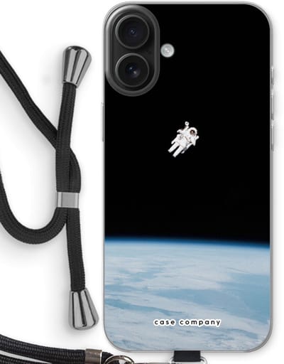 Case Company® - Hoesje met koord geschikt voor iPhone 16 Plus hoesje met Koord - Alone in Space - Telefoonhoesje met Zwart Koord - Bescherming aan alle Kanten en Over de Schermrand