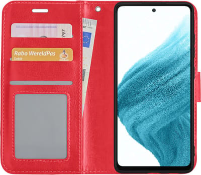 Hoesje - Met Pasjeshouder - Geschikt voor Samsung Galaxy A53 - Luxe Bookcase Portemonee - Flip Case - Kunstleer Book Case - Flipcase - Book Cover - Walletcase - Portemonneehoes - Rood