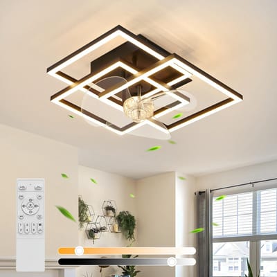 Glitzerlife - Plafond ventilator met verlichting - Modern Dimbaar Led Licht - Stille plafondventilator - 6 Snelheden Omkeerbaar - Nachtlicht Timer Geheugenfunctie - 37 Cm - Zwart