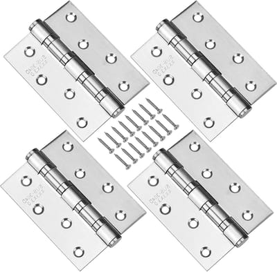 Set van 4 RVS Scharnieren 10 cm x 7,5 cm x 3 mm, Geschikt voor Zware Deuren, Binnen en Buiten, Inclusief 16 Schroeven