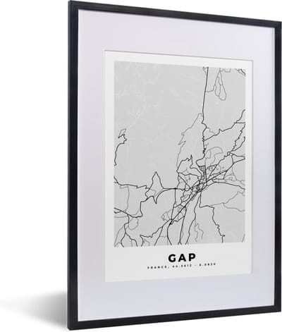 Fotolijst incl. Poster - Plattegrond – Kaart – Stadskaart – Frankrijk - Gap - 30x40 cm - Posterlijst