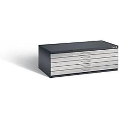 Tekeningkast van staal, voor formaten tot A1, 5 schuifladen, zwartgrijs/blank aluminium