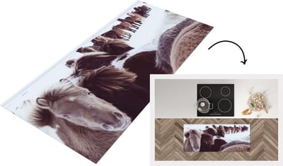 Keukenloper - Loper keuken - Paarden - Sneeuw - IJslander - 120x50 cm - Keukenloper vinyl