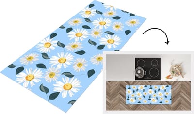 Keukenloper - Loper keuken - Madeliefjes - Blauw - Patroon - 120x50 cm - Keukenloper vinyl