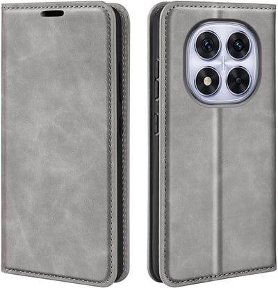 MobyDefend Hoesje - Geschikt voor Xiaomi Redmi Note 14 Pro 5G - Luxe Wallet Bookcase (Magnetische Sluiting) - Grijs