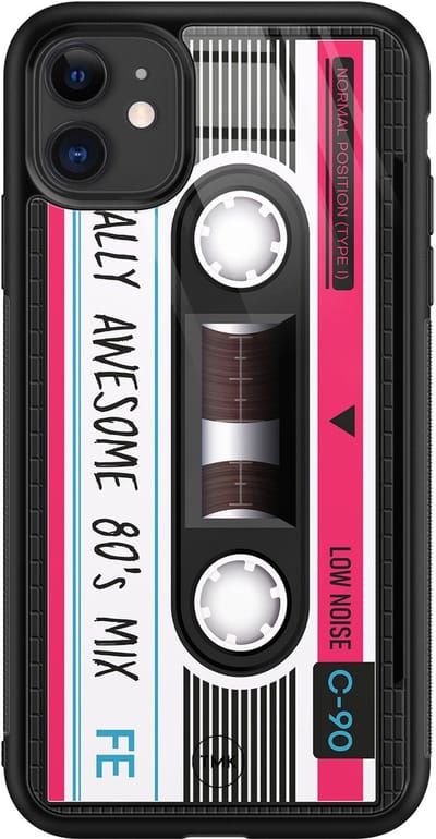 Hoesje geschikt voor Apple iPhone 11 - Cassette - Zwart - TPU luxe case (glossy toplaag) - Print - Hardcase backcover zwart
