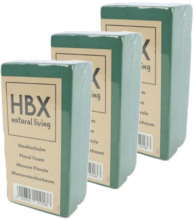HBX Natural Living Oase steekschuim - 3x - groen - 20 x 10 x 7,5 cm - foam blokken - rechthoek - Bloemstuk maken - Kerststukje maken