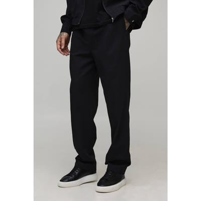 Lange Getextureerde Geweven Seersucker Joggingbroek met Toelopende Pijpen | Black | Size Small