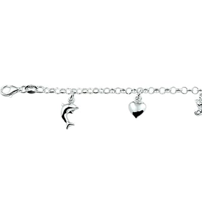 Zilver Gerhodineerde Armband diverse bedels 15 cm 1329677
