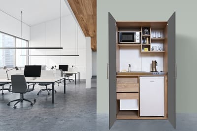 Goedkope keuken 104  cm - mini keuken met apparatuur Peter - Eiken/Grijs - elektrische kookplaat  - koelkast        - magnetron - kleine keuken - compacte keuken - keukenblok met apparatuur
