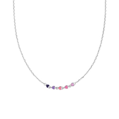 Lucardi Kinder Zilveren ketting gekleurde emaille hartjes - Ketting - 925 Zilver - Zilverkleurig - 40 cm