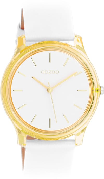 OOZOO Timepieces - Goudkleurige horloge met witte leren band - C11136