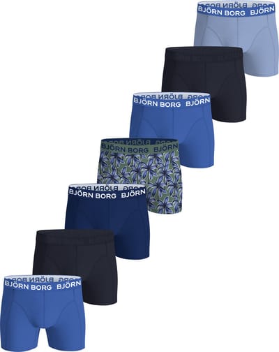 Björn Borg Cotton Stretch boxers - heren boxers normale lengte (7-pack) - blauw - donkerblauw - blauw - print - donkerblauw - donkerblauw - blauw