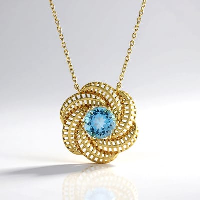 Cavill - Zilveren Halsketting 925 Sterling Zilver Verguld - Zwitserse Blauwe Topaas 2,25 ct - Elegante Bloem Filigraan Ketting