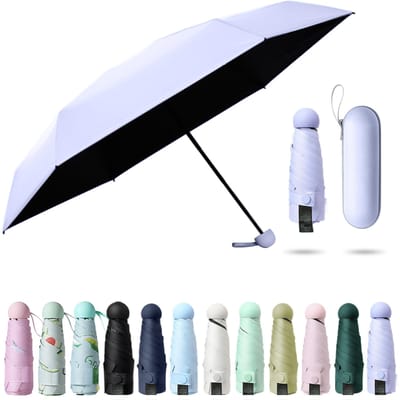 Parasol pliable ultra léger à Six os avec boîte, Protection solaire, Protection UV, pare-soleil violet clair