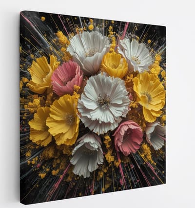 Saammp Canvas Schilderij - Bloemenexplosie Kleurrijk - Abstract - Modern - 20x20 - Foto op canvas - Wanddecoratie - Muurdecoratie Woonkamer - Kantoor Decoratie