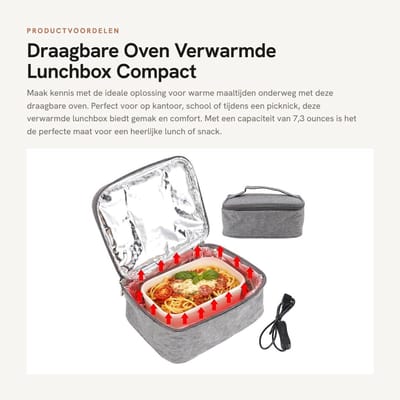 Dailygoods - Draagbare Oven - Verwarmde Lunchbox - Compact en handzaam - Grijs - Ideaal voor onderweg - Voor kantoor en school