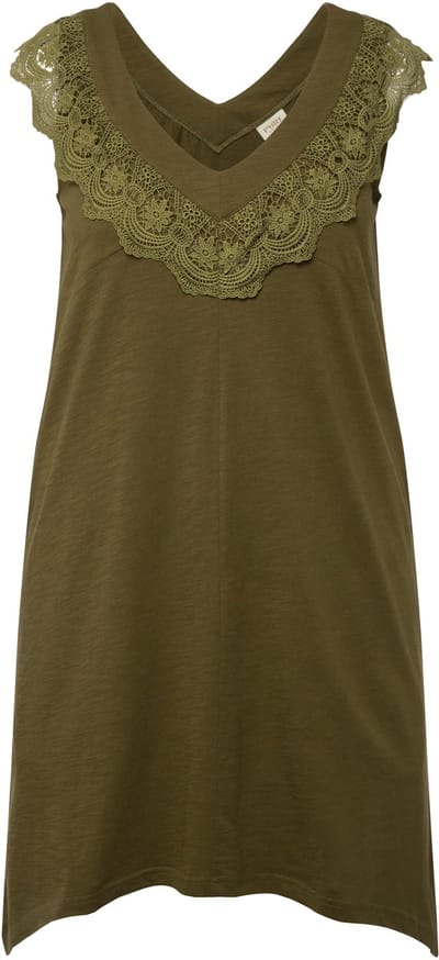 Ulla Popken - Dames - Longtop kant V-hals mouwloos biologisch katoen - Donkerolijf - Maat 46+
